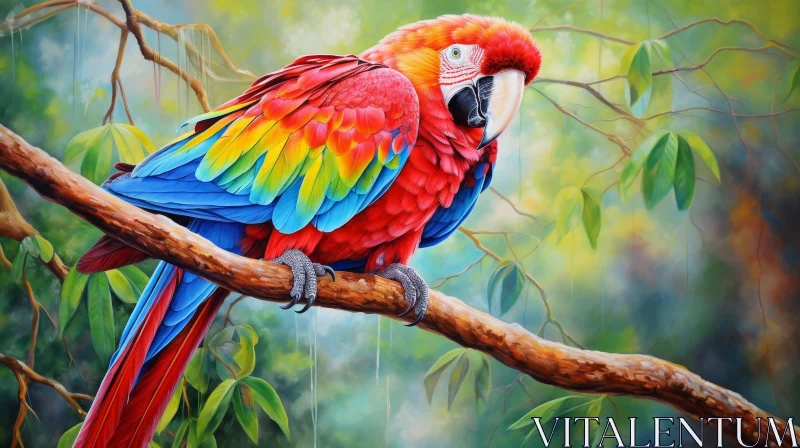 Colorful Parrot in Jungle - Digital Painting AI Image