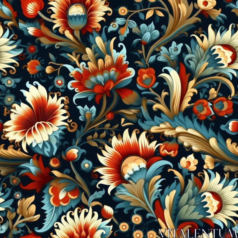 AI ART Dark Blue Floral Pattern - Traditional Textile Design