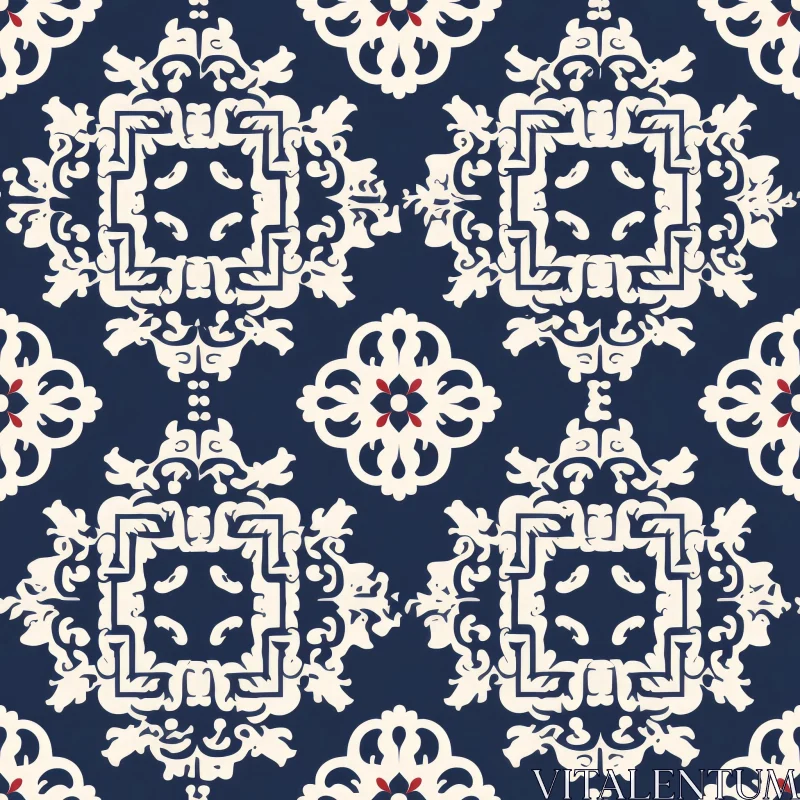Elegant Blue and White Floral Damask Pattern AI Image