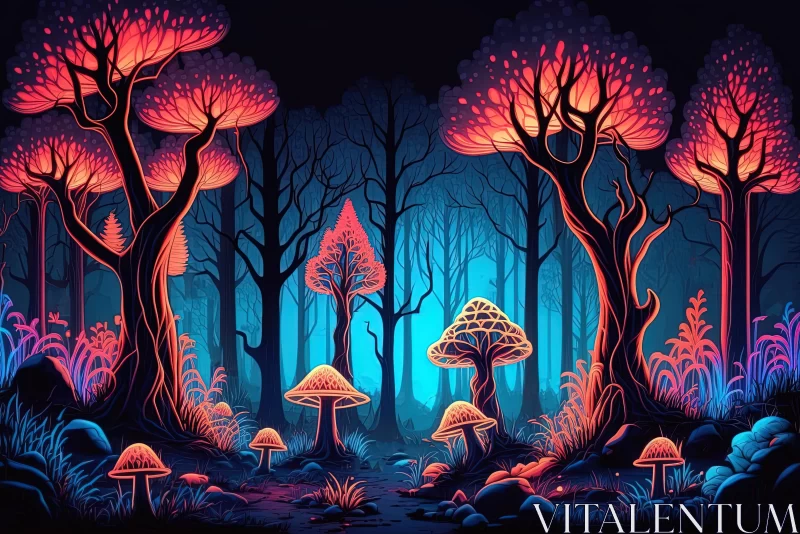 Enchanting Forest of Vibrant Mushrooms | Psychedelic Realism Artwork AI Image