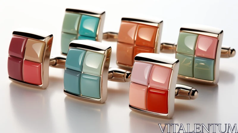 Exquisite Gold Square Cufflinks with Colored Enamel Details AI Image
