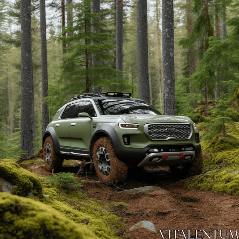 Futuristic SUV Driving through the Forest | Agfa Clack | Expressive Textural Quality AI Image