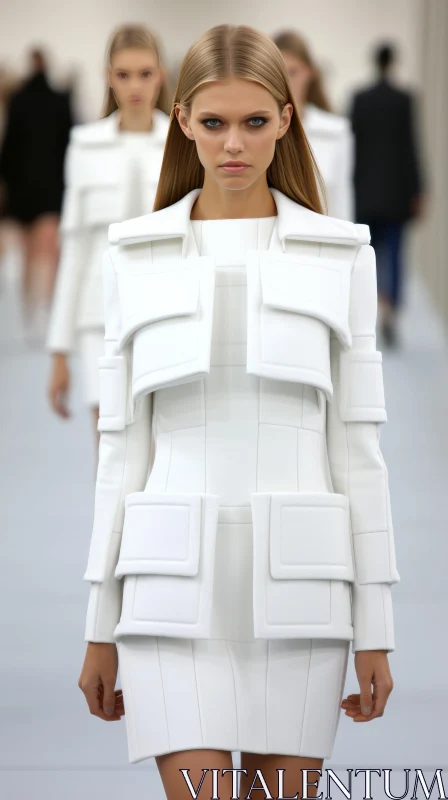 Geometric Fashion Dress Runway Model AI Image