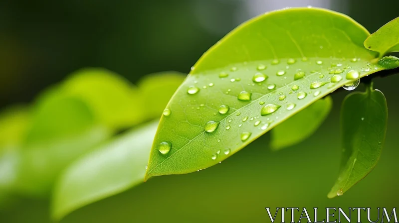 AI ART Green Leaf with Water Droplets - Close-up Nature Photography