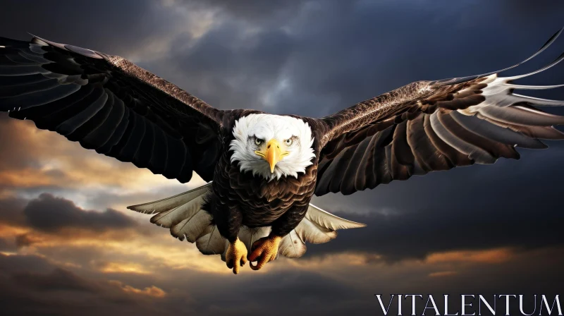 AI ART Majestic Bald Eagle Soaring in Stormy Sky