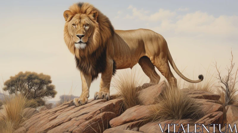 AI ART Majestic Lion Painting on Rock - Wildlife Artwork