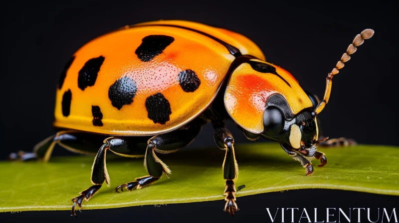 AI ART Orange Ladybug on Green Leaf - Nature's Beauty Captured
