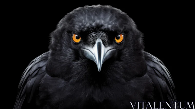 Raven Close-Up: Piercing Yellow Eyes and Shiny Feathers AI Image