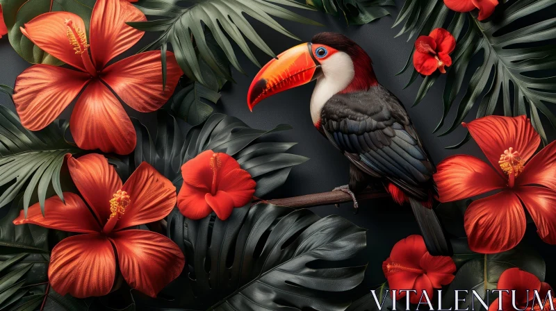 AI ART Toucan in Tropical Rainforest Digital Painting