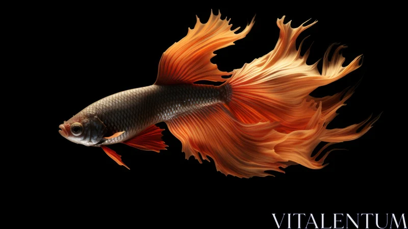 Betta Fish Digital Painting - Orange Fins on Black Background AI Image