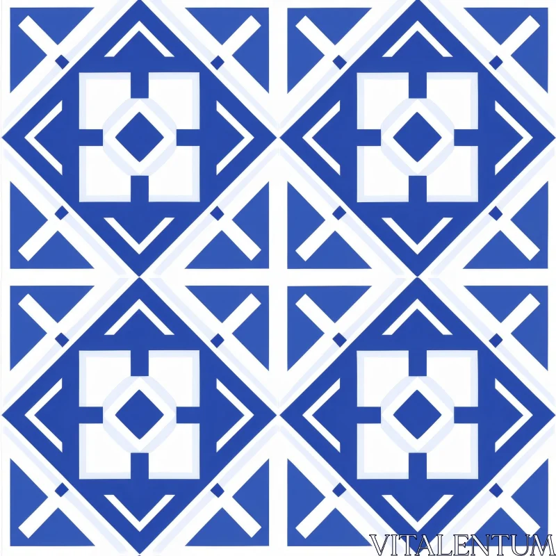 Blue and White Geometric Tile Pattern AI Image