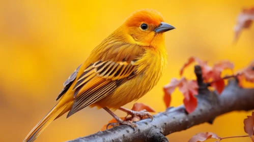 Bright Yellow Bird on Branch