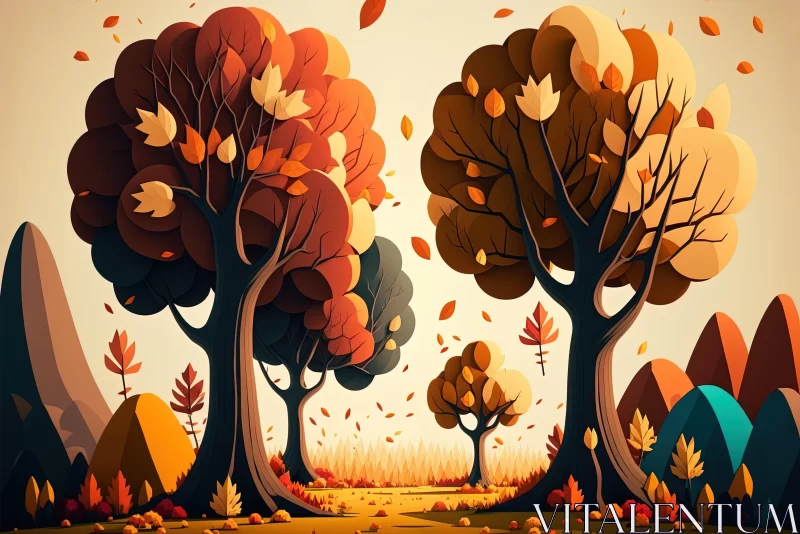 AI ART Captivating Cartoon Illustration of Fall Trees with Autumn Leaves