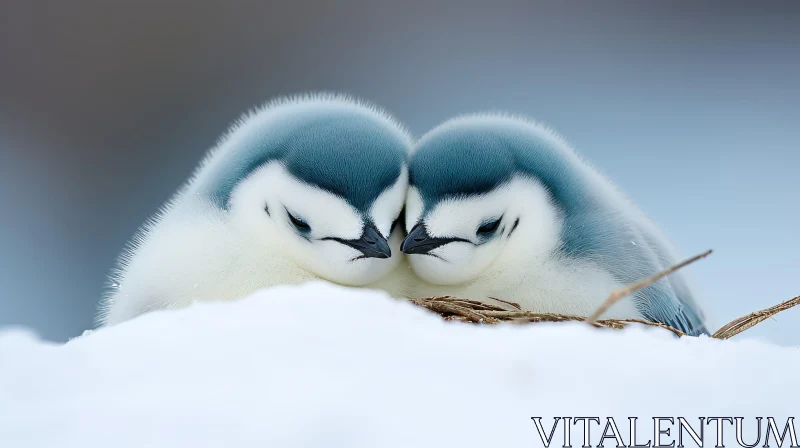 Emperor Penguin Chicks in Snowy Scene AI Image