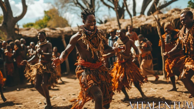 Exuberant African Men Dancing in Traditional Clothing AI Image