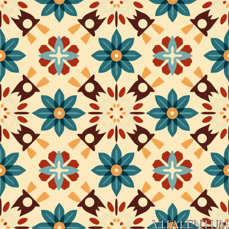 Geometric Floral Vector Pattern - Blue, Green, Red, Yellow AI Image