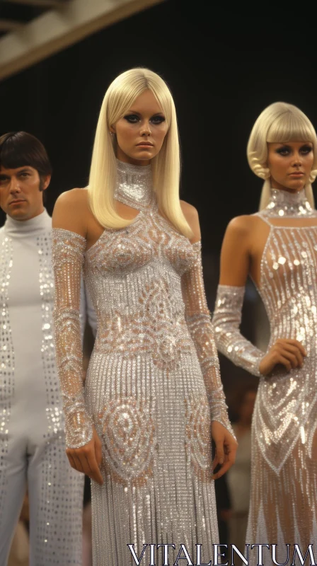 AI ART Glamorous Silver Sequined Dress Fashion Models Photoshoot