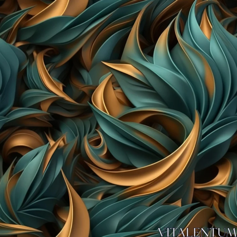 AI ART Green and Gold Abstract Organic Forms - 3D Rendering