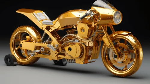 Intricately Sculpted Gold Motorcycle - Technopunk Style
