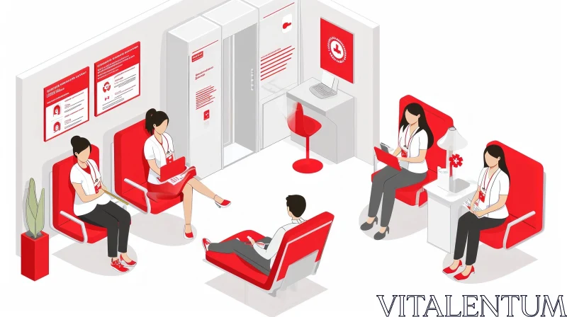 Isometric Hospital or Clinic Reception Area with Waiting Patients AI Image