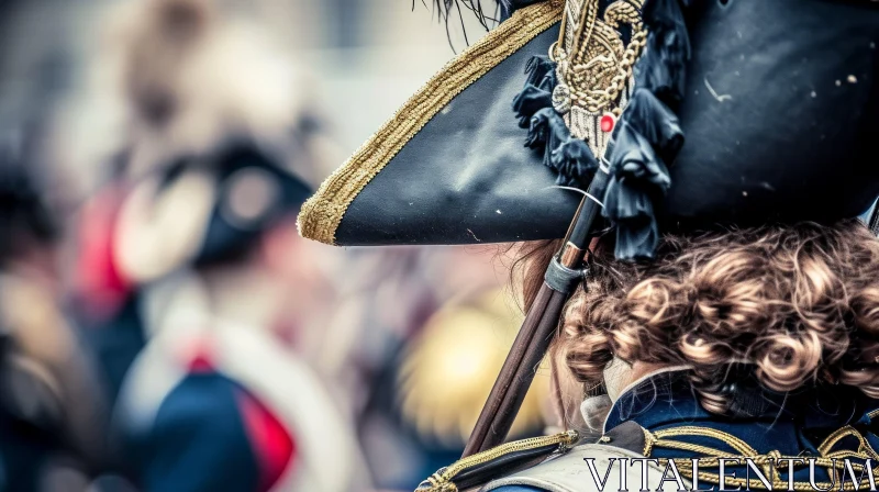 Napoleonic Era Fashion: Black Bicorne Hat with Gold Trim AI Image