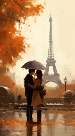 Romantic Couple at Eiffel Tower in Autumn