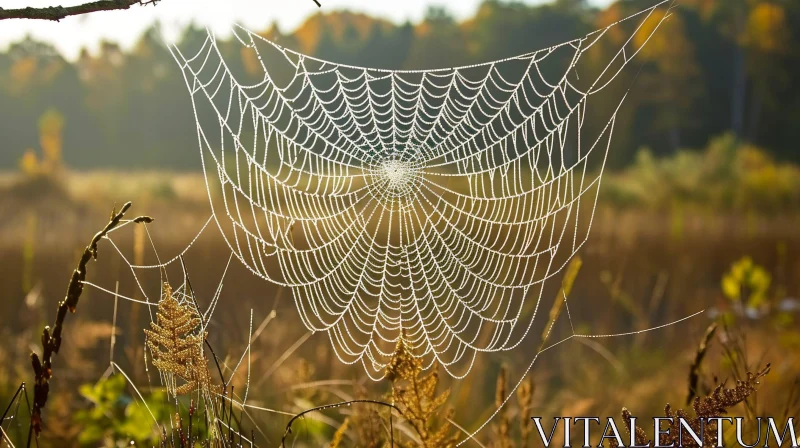 Symmetrical Spider Web in Morning Dew | Nature Photography AI Image