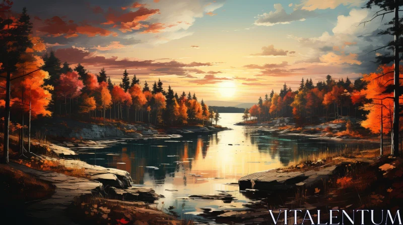 AI ART Tranquil Autumn Lake Painting
