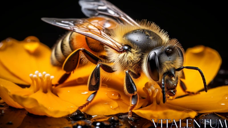 Close-Up Honey Bee on Flower - Nature's Pollination Beauty AI Image