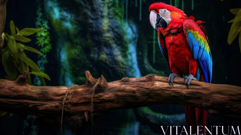 Colorful Scarlet Macaw Parrot in Tropical Rainforest AI Image