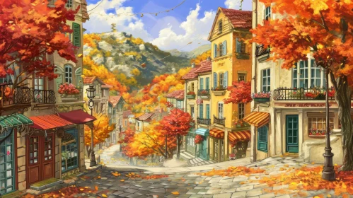 Enchanting European Town Streetscape in Autumn