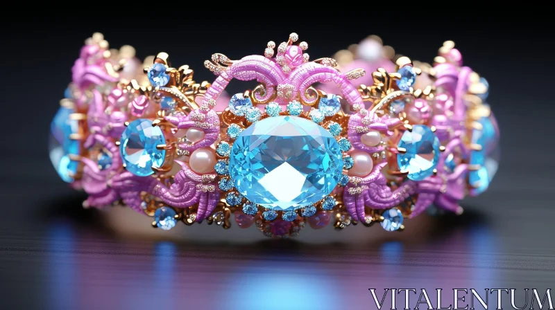 Exquisite Gold Diadem with Pink Enamel, Pearls, and Gemstones AI Image