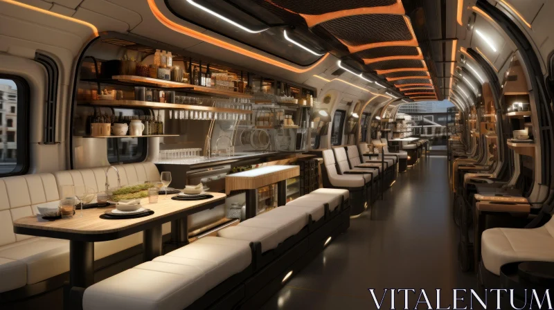 Futuristic Train Car with Dining Area and Bar AI Image
