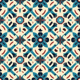 Hand-Painted Floral Tile Pattern in Blue, Red, and Yellow