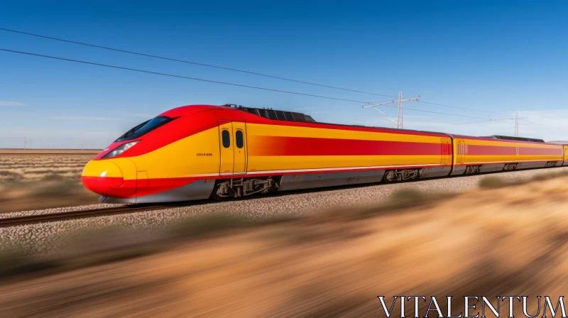 High-Speed Red and Yellow Train in Motion AI Image