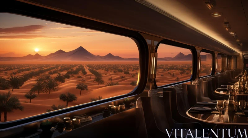 Luxury Train Journey Through Desert Landscape at Sunset AI Image