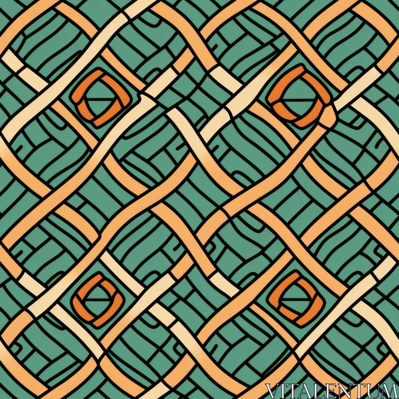 Seamless Celtic Knotwork Stripes Pattern on Green Background AI Image
