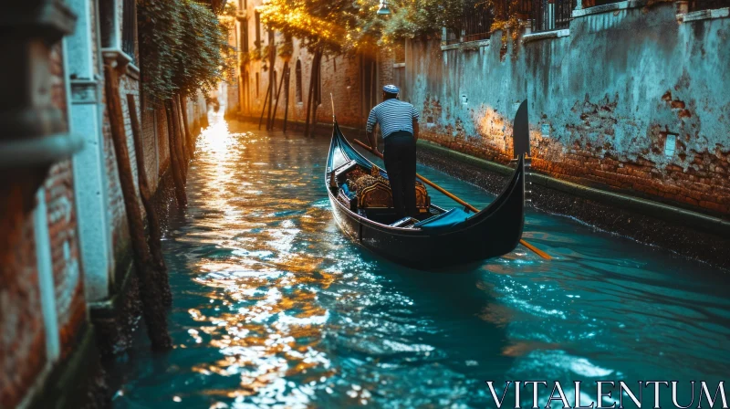 Serene Scene of a Gondolier in Venice, Italy AI Image