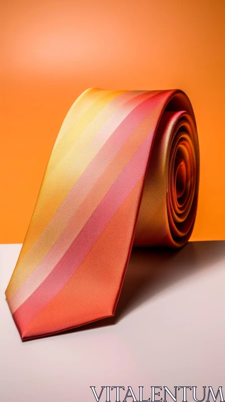 Stylish Orange Silk Tie with Diagonal Stripes AI Image