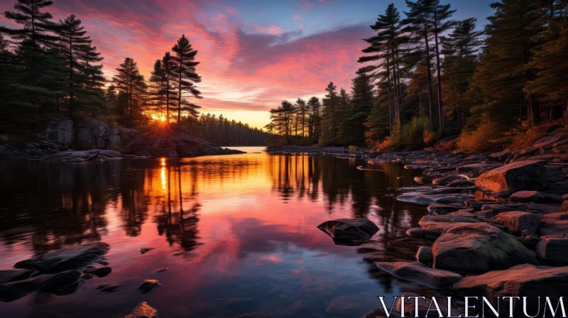 Tranquil Sunset Over Lake - Serene Nature Scene AI Image
