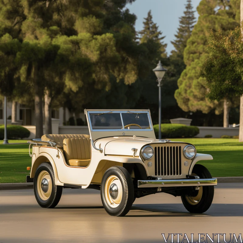Vintage White Jeep: Elegant Bronze and Beige Classic American Car AI Image