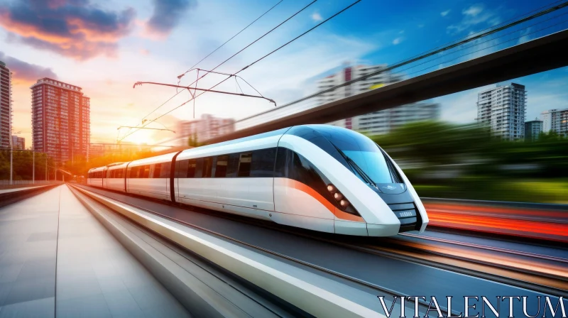 White High-Speed Train in Modern City | Fast Moving Train AI Image