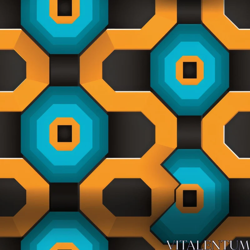 AI ART Blue Orange Black Geometric Pattern on Black Background