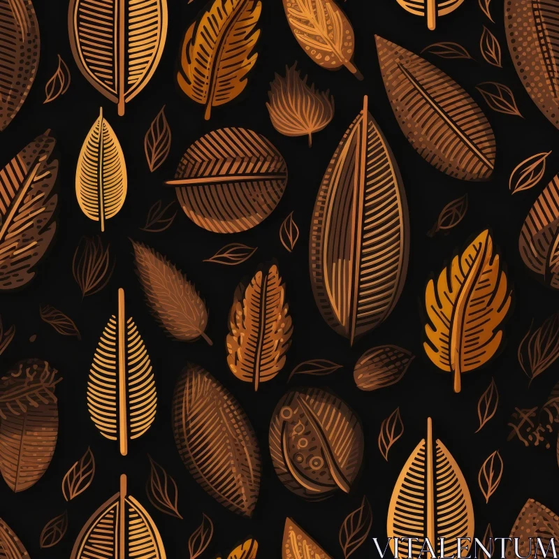 Brown and Orange Hand-Drawn Leaves Pattern AI Image