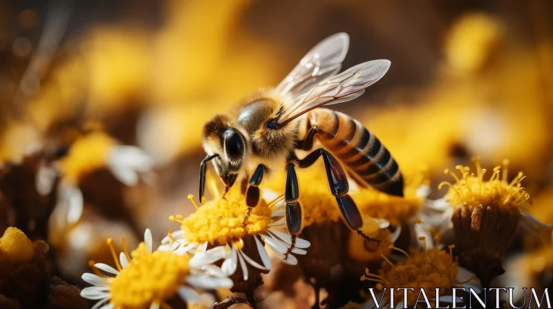 AI ART Brown Honey Bee on Daisy-Like Flower