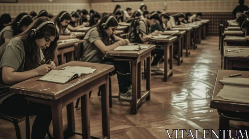 Captivating Classroom Image: Students Taking a Test in a Serene Setting AI Image