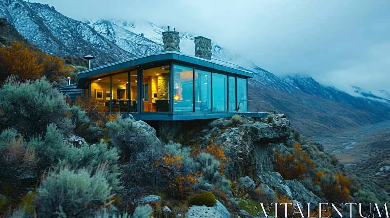 AI ART Captivating Glass House on Rocky Hilltop with Valley View