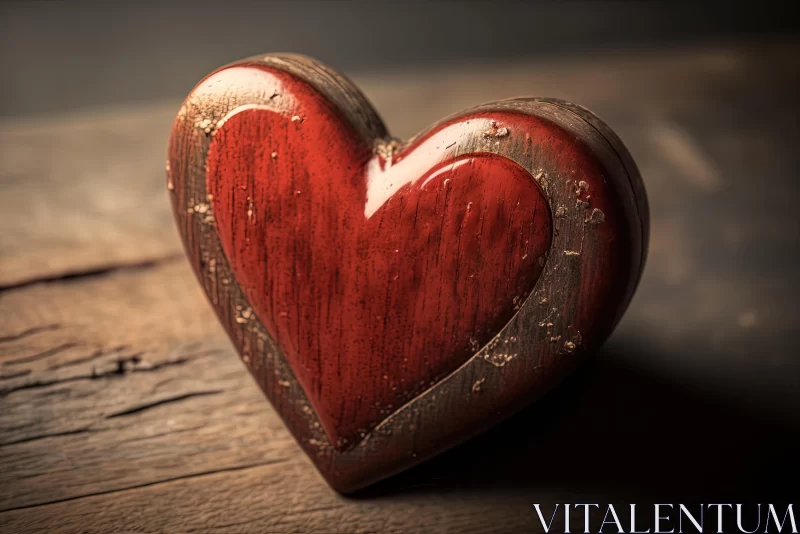 Captivating Red Wooden Heart on Textured Surface - Traditional Japanese Artistic Techniques AI Image