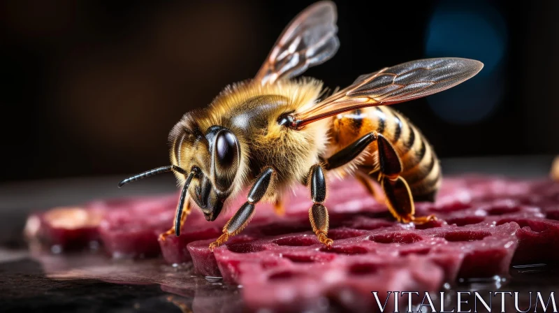 AI ART Detailed Honeybee on Brown Honeycomb Close-Up