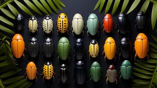Diverse Beetle Collection Displayed in Rows